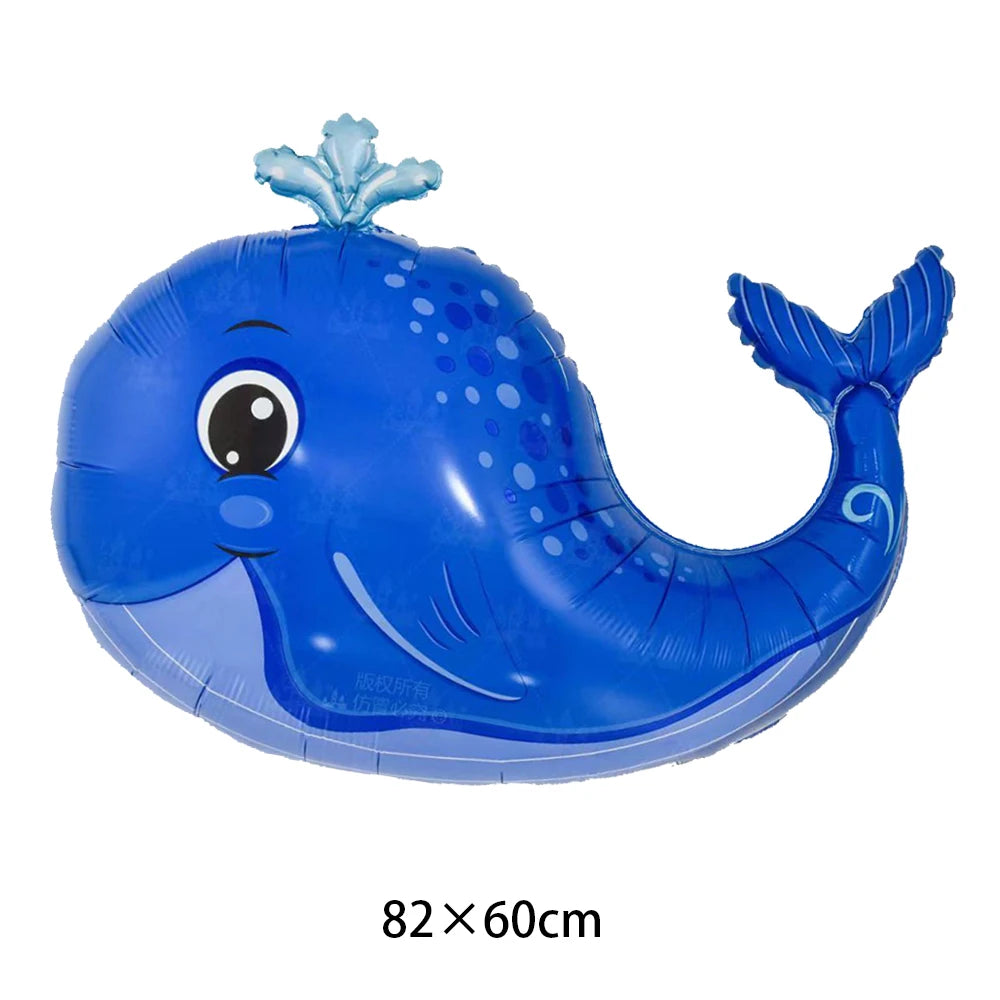 4th Birthday Sea Animal Decoration Blue Foil Balloon 32inch