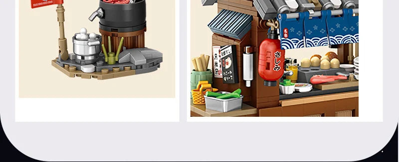 Street View Mini Building Blocks Gift Set – Izakaya Shaved Ice Shop, Takoyaki Shop, Coffee Shop and Panda Tea House