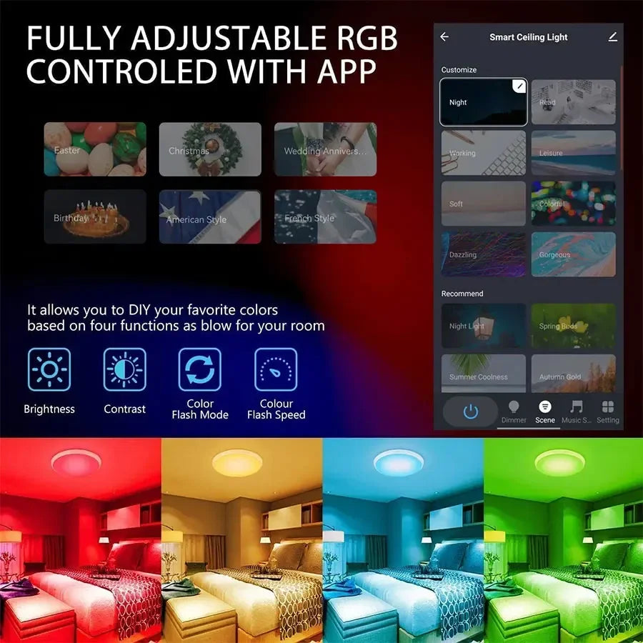 Tuya Smart WiFi BLE LED Ceiling Light 24W RGBCW Lamp
