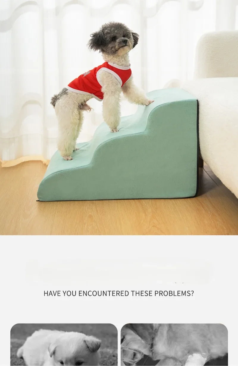 3 Layer Dog Cat Ramp Ladder with Memory Foam Washable Cover