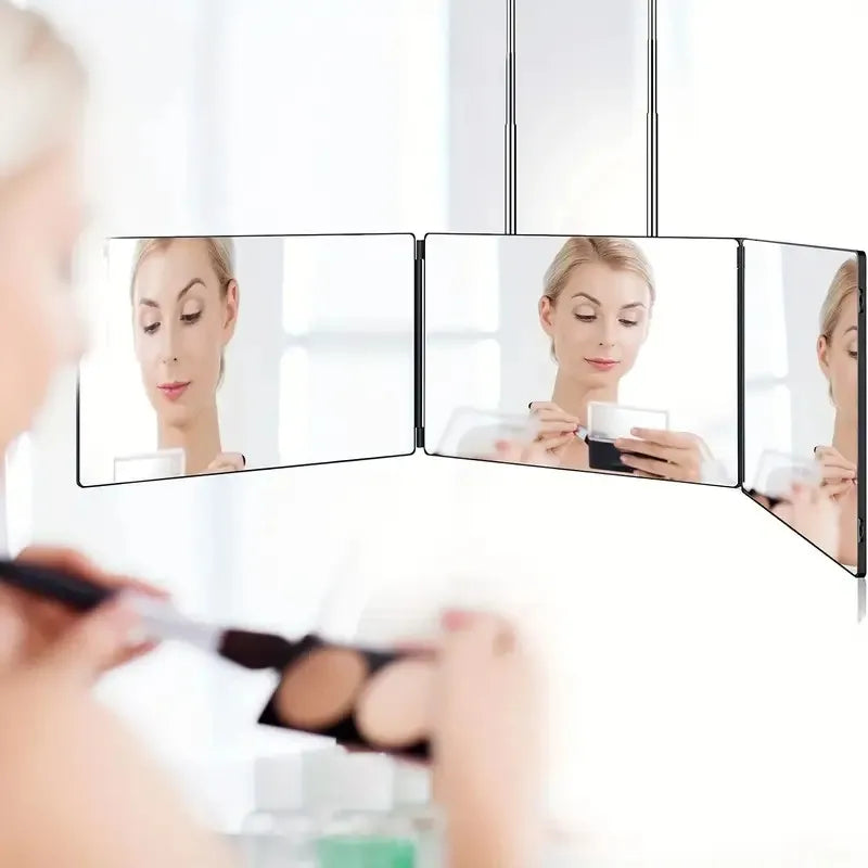 Tri-Fold Wall Mounted Makeup Mirror with Magnification - Portable Styling Mirror for Travel, Bedroom and Bathroom Use
