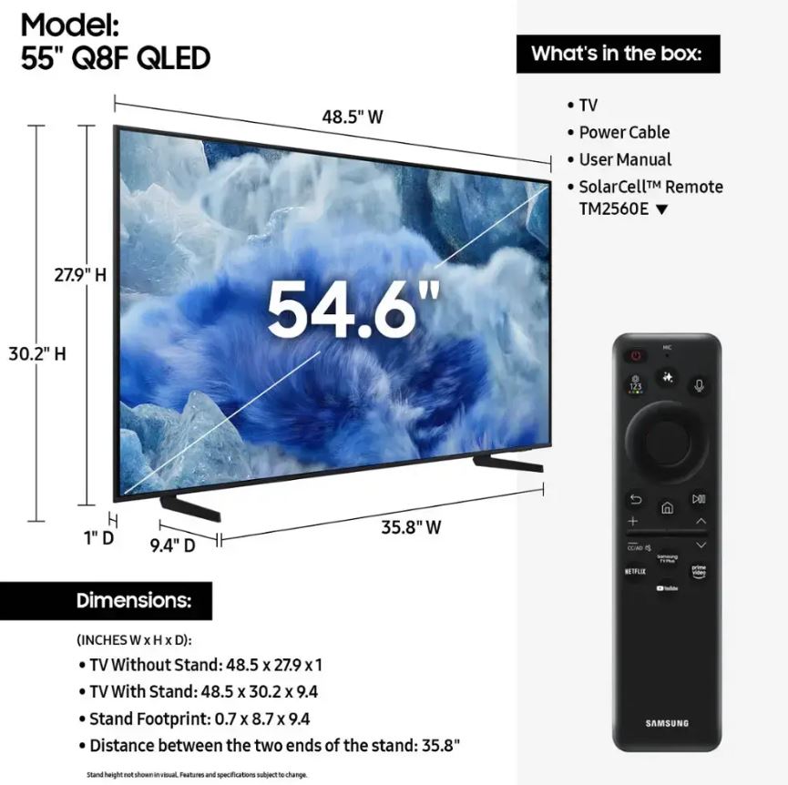 Samsung 55" Class Q8F QLED 4K UHD Smart TV with Tizen and Vision AI