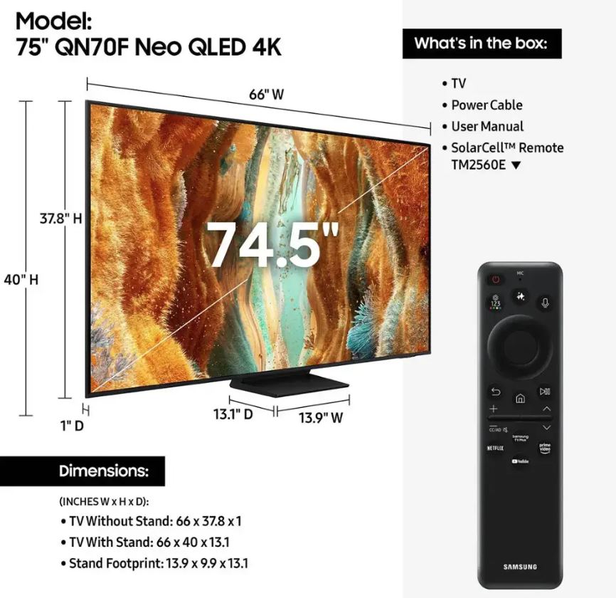 Samsung Class QN70F Neo QLED UHD 4K Vision AI Smart Tizen TV