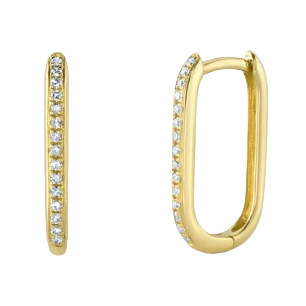 Shy Creation Women's 0.08ct Diamond Oval Hoop Earring in 14K Yellow Gold