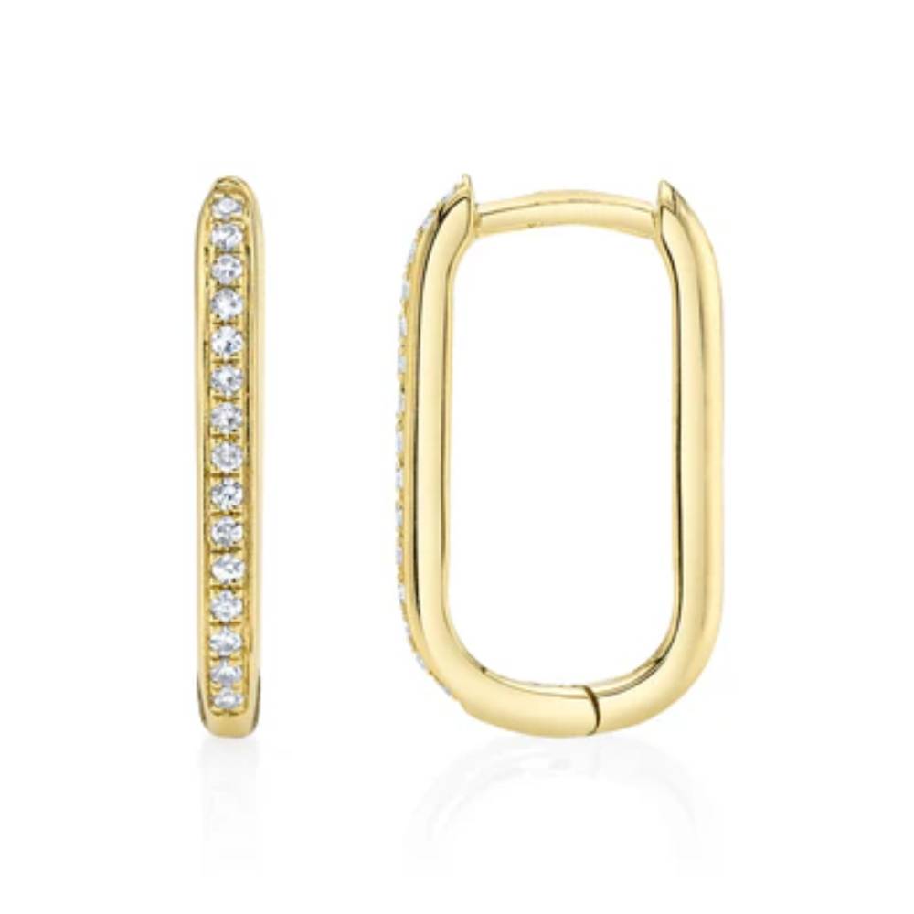 Shy Creation Women's 0.08ct Diamond Oval Hoop Earring in 14K Yellow Gold
