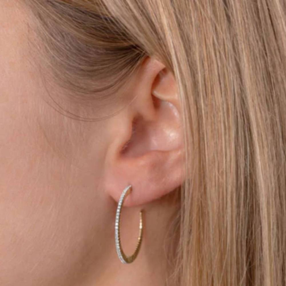 Shy Creation Women's 0.36ct Diamond Ribbed Hoop Earring in 14K Yellow Gold