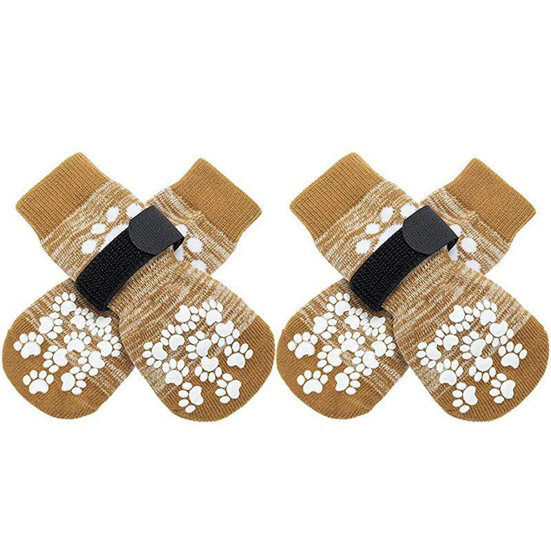 4Pcs/set Anti Slip Dog Socks with Straps Traction Control for Indoor on Hardwood Floor Wear Pet Paw Protector for Small Dogs Pet