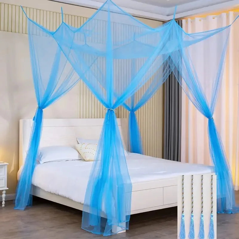 Mosquito Net Cotton Four-Door Canopy for King/Queen Bed