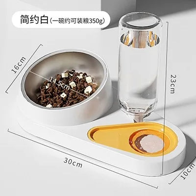 1pcs 2-in-1 automatic cat and dog food dispenser with 15 Β° neck protection feeding bowl