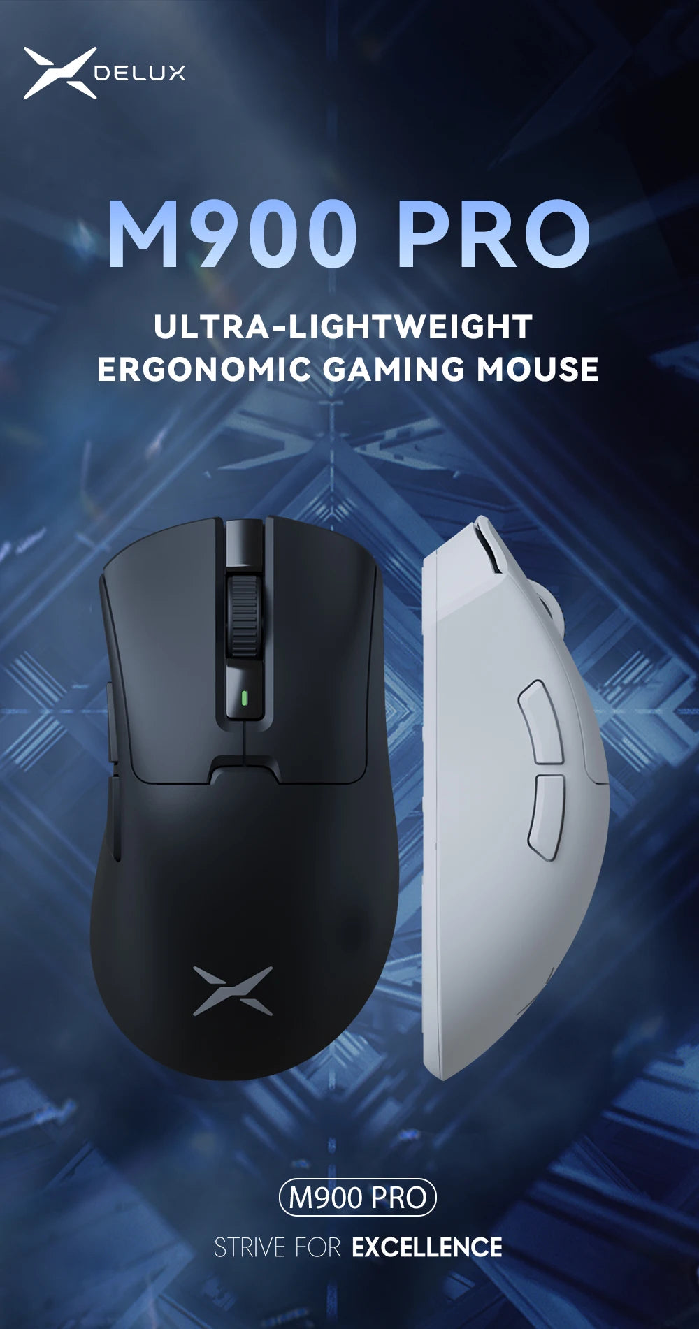Delux M900PRO Wireless Gaming Mouse Ergonomic 8K PAW3395 RGB Dock