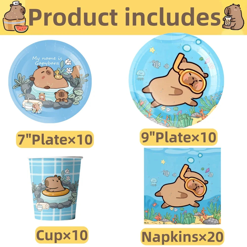 Capybara Birthday Decorations Balloons Cute Tableware Set