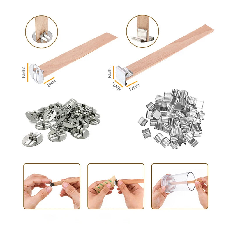 30/50pcs Wooden Candle Wick Set With Clip Base For DIY Candles