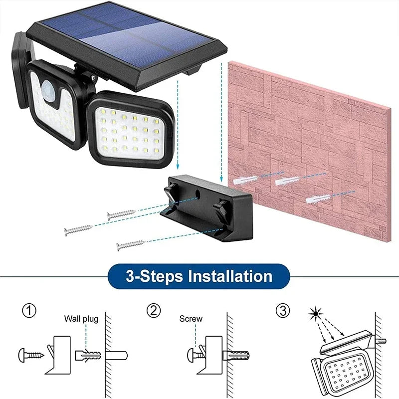 Solar Lights Outdoor Motion Sensor Human Induction IP65 Waterproof Adjustable Head Wall Lamp