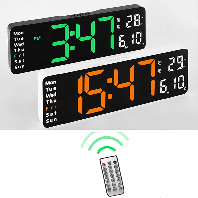Smart Mute LED Electronic Wall Clock with Thermometer and Alarm