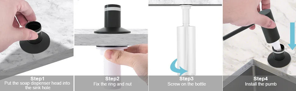 500ml Built-in Pump Kitchen Liquid Soap Dispenser Brass Brushed Nickel Elegant Design for Sink Counter Black Hand Pressure