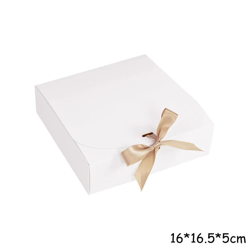 5 Piece Black and White Kraft Paper DIY Gift Box Set with Bow Ribbon for Weddings and Parties