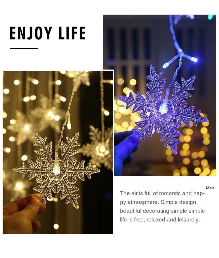 3.2M Christmas Snowflakes LED String Lights Waterproof Fairy Curtain for Holiday Party Wedding Decoration