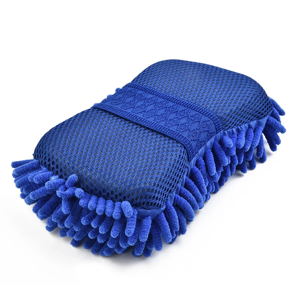 1 Pc Blue Microfiber Chenille Car Wash Sponge Cleaning Tool