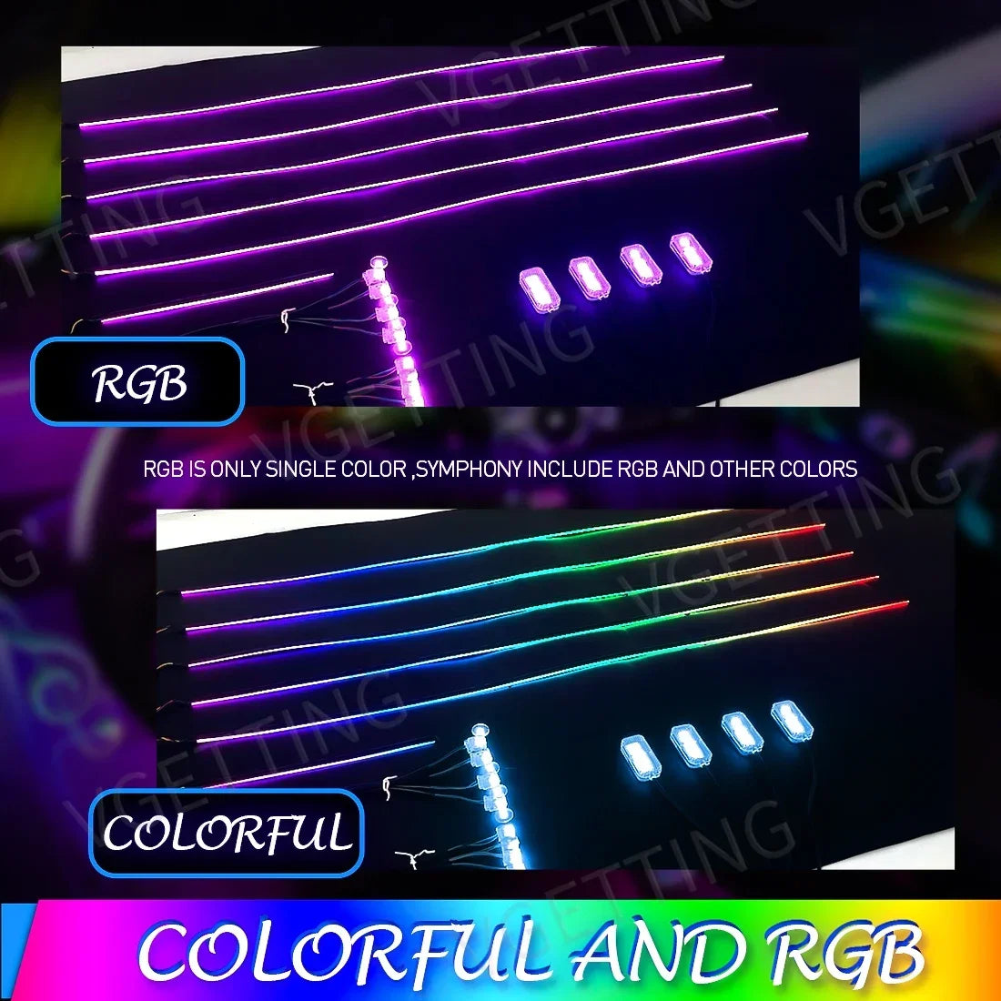 Vgetting 18 in 1 Car Ambient Lights LED Acrylic Strips RGB 64 Colors APP Control