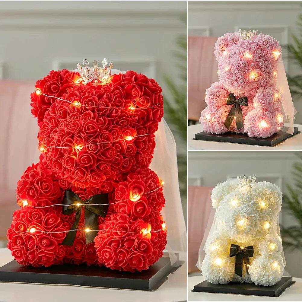 25cm Artificial Rose Teddy Bear Gift Box for Romantic Occasions Valentine's Day Anniversary Wedding Party Supplies