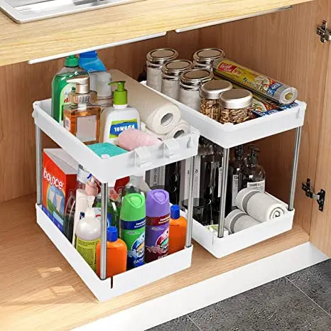 1/2 Pcs Under Sink Storage Organizer 2 Tier Drawer Rack