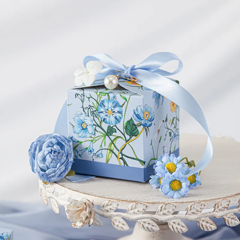 Mori Series Hand-Painted Plant Wedding Favor Candy Boxes 20 or 50 Pieces with Ribbon for Party Chocolate Packaging
