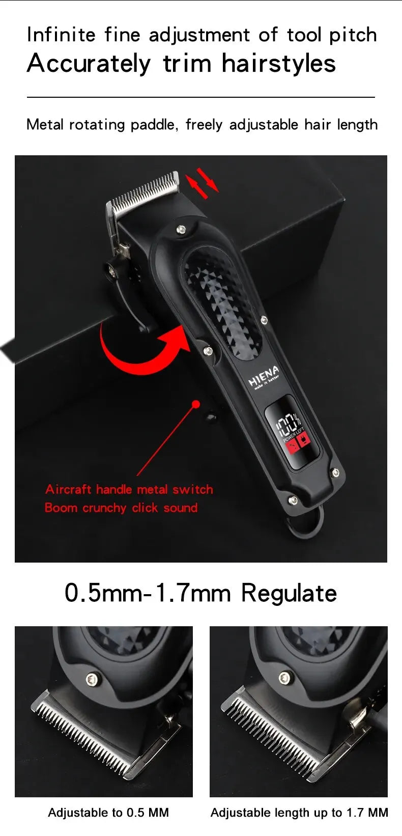 Cortadora de cabello eléctrica Hiena HYN-212, cortadora de barba inalámbrica recargable UBS, potente herramienta de corte para hombres