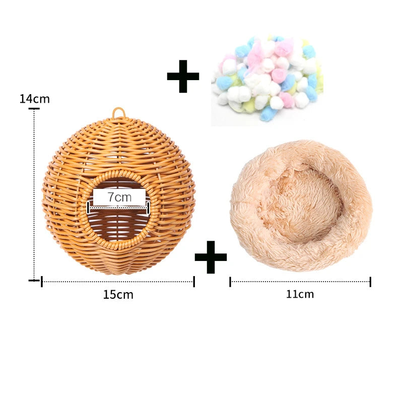 Bird Nest Fake Grass Handwoven Bird Cage House Parrot Canary Lovebird Parakeet Cockatiel Fake Hand-Woven Grass Hatching Bird Hut