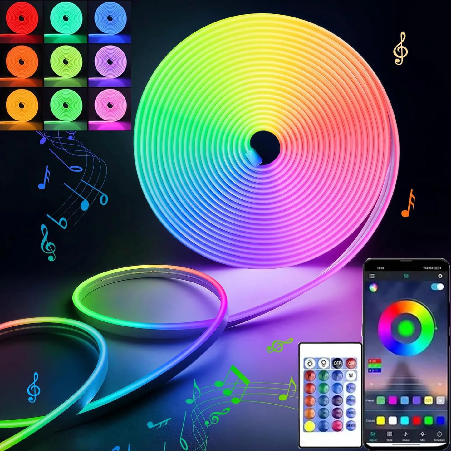 Neon LED Strip Light 5V RGB Waterproof Bluetooth Music Sync