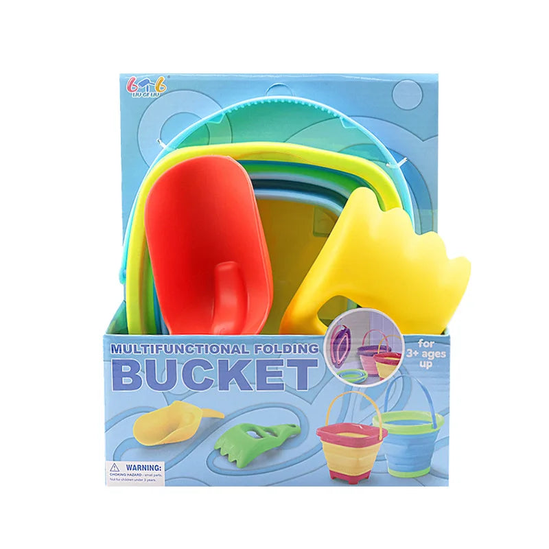 Children's Foldable Beach Bucket Sand Toy Portable Telescopic Water Game for Outdoor Fun