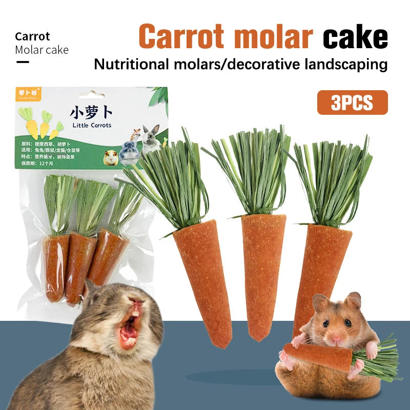 3PCS Small Animal Chew Carrots Hamster Carrot Teething Supplies Toy Natural Nutritious Carrot Nutritious Molar Toys