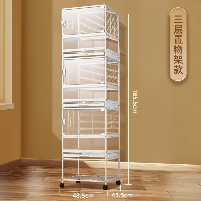 Horizontal silk double-layer bird cage parrot cage household three-layer palace grid breeding Xuanfeng extra large small