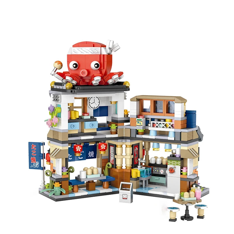 Street View Mini Building Blocks Gift Set – Izakaya Shaved Ice Shop, Takoyaki Shop, Coffee Shop and Panda Tea House