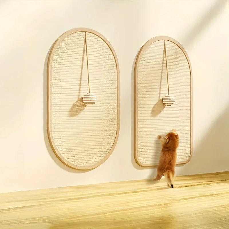3-in-1 Sisal Cat Station: Washable Scratching Pad + Hanging Ball Toy & Self-Adhesive Wall Panel