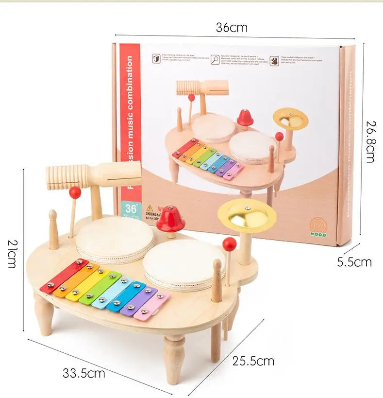 Wooden Xylophone Drum Set for Toddlers Montessori Musical Instruments Colorful Educational Toy