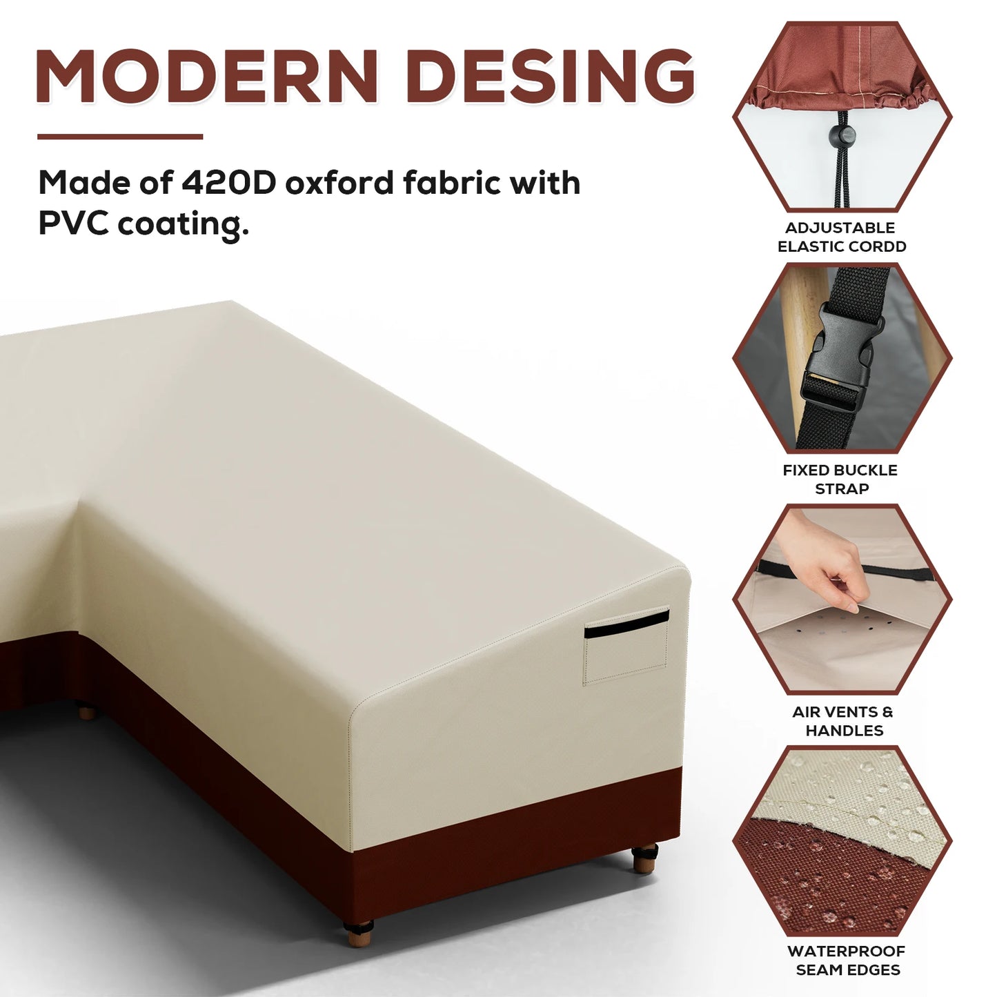 420D Waterproof Outdoor V-Shaped Heavy-Duty Sofa Cover for Sectional Lawn and Patio Furniture