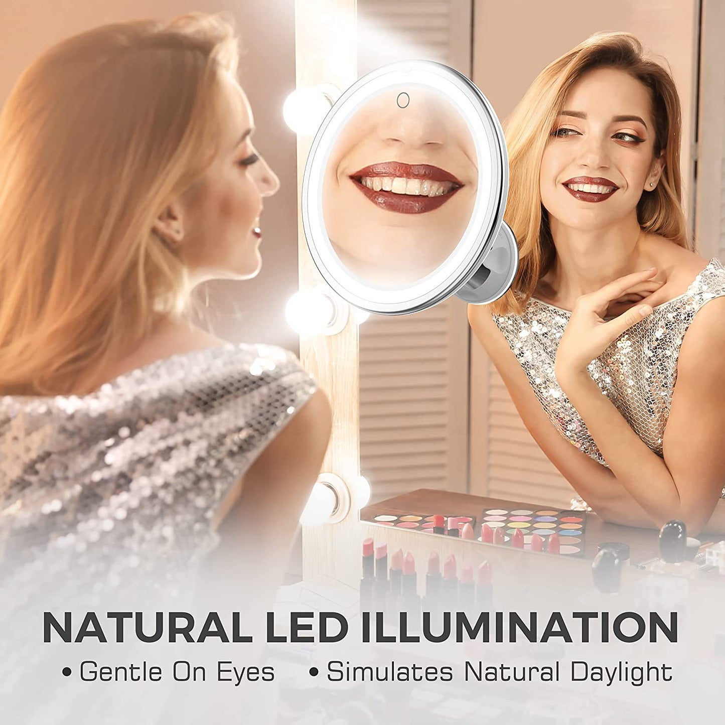 Lighted Makeup Mirror with LED Lights 10x Magnifying Portable Vanity Mirror