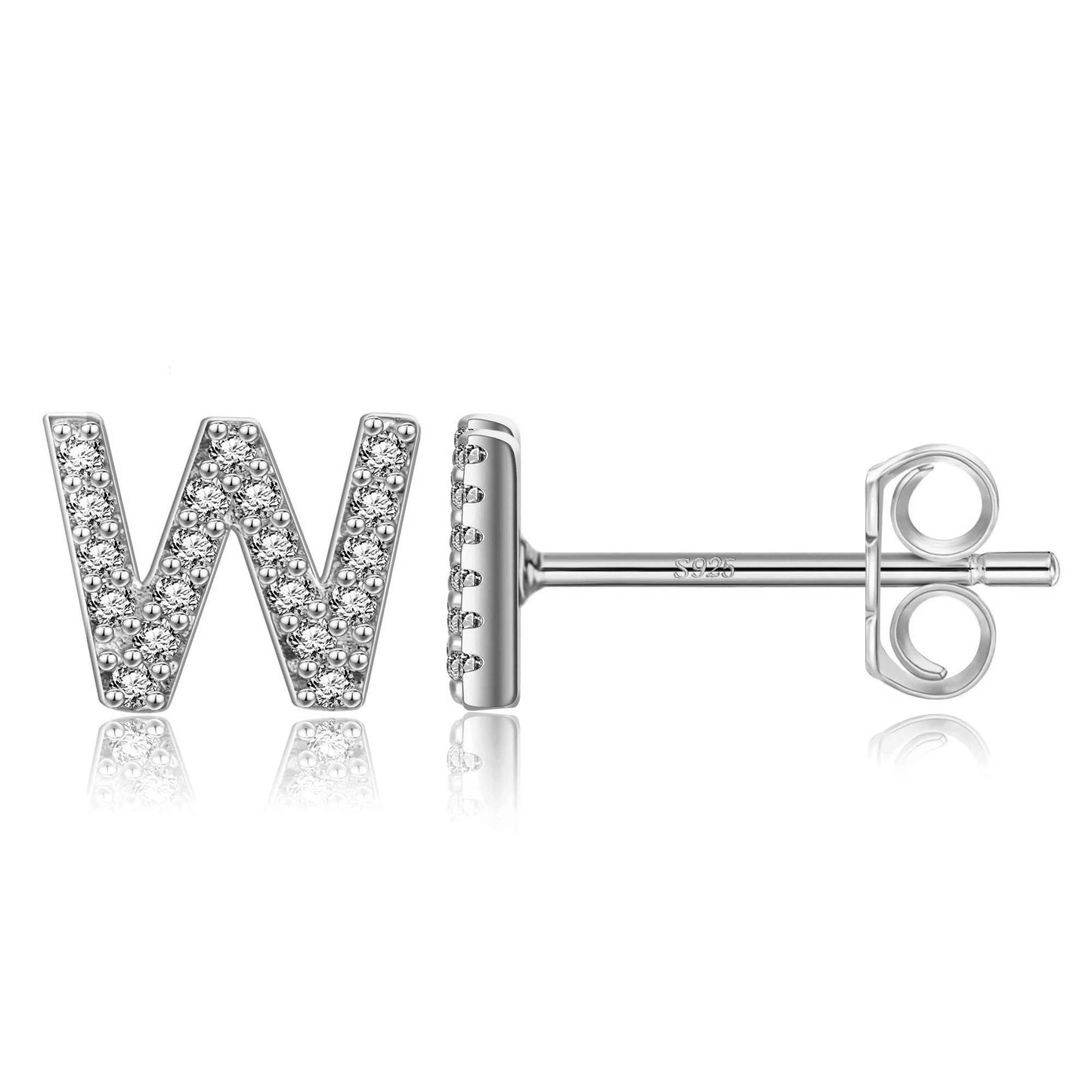 Simple Metal 925 Sterling Silver Letter Earrings with Zircon