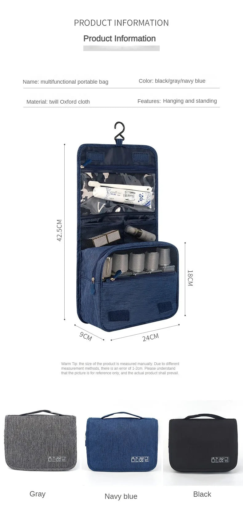 1pc Foldable Toiletry Bag Organizer for Travel and Makeup