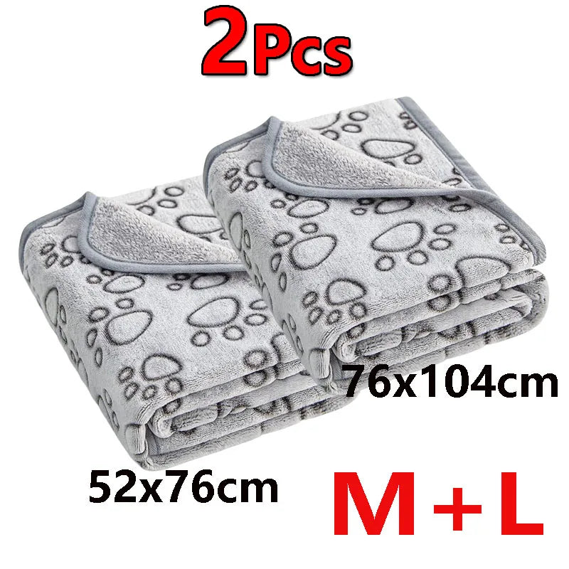 2PCS Soft Fluffy High Quality Pet Blanket Cute Cartoon Pattern Paw Print Dog Pet Mat Warm and Comfortable Blanket for Cat Dogs