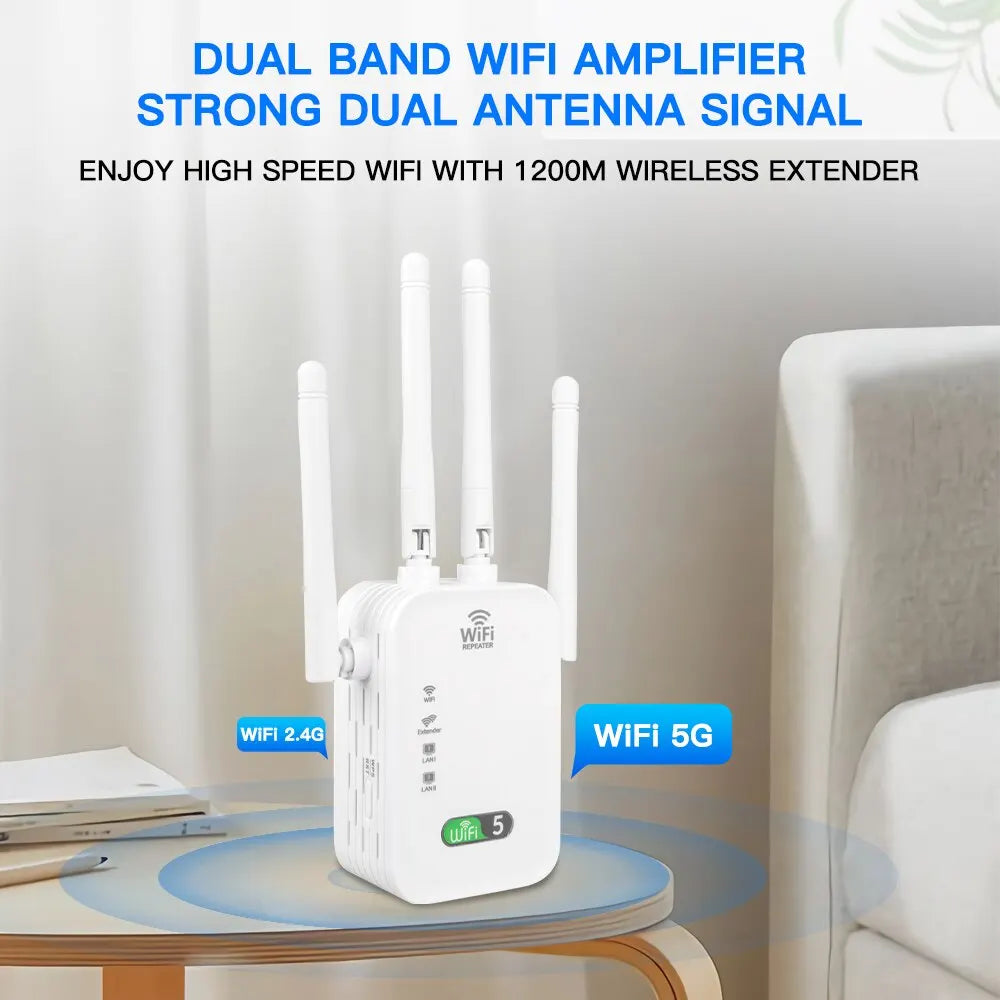 1200Mbps Dual Band WiFi Repeater Signal Extender for Home