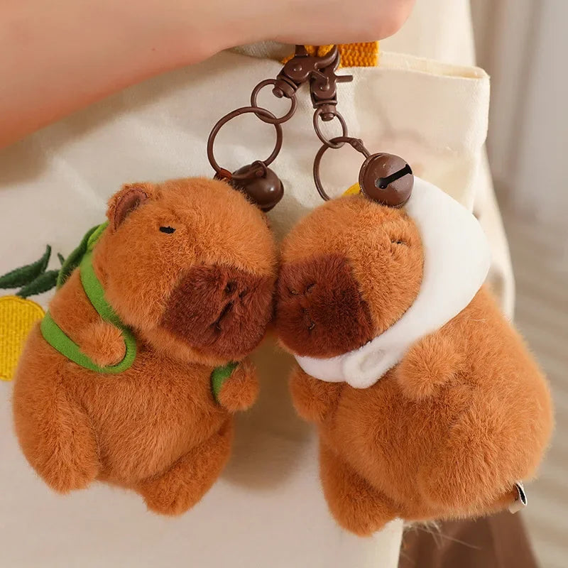 Strawberry Hat Capybara Plush Toy with Turtle Backpack Pendant