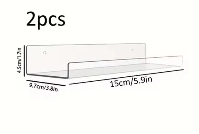 2pc Clear Acrylic Storage Rack Wall Mounted Shelf Organizer