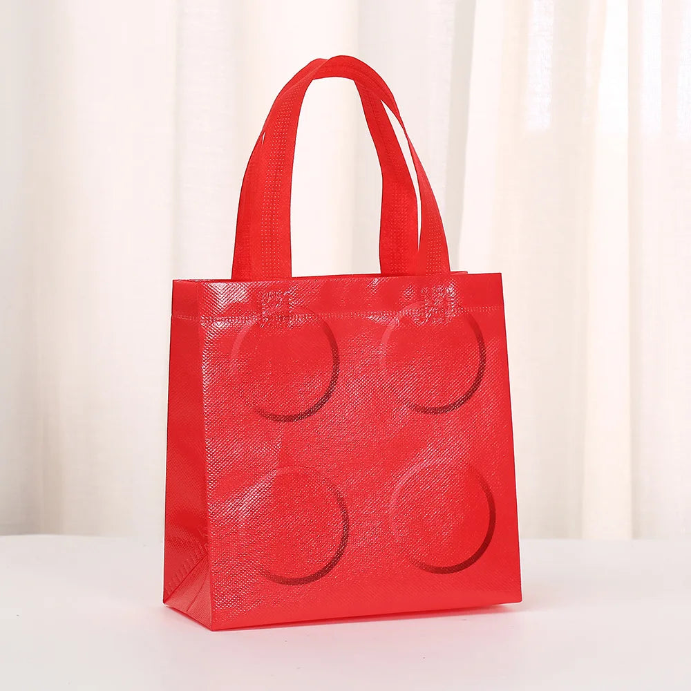Colorful Building Block-Themed Non-Woven Gift Bags for Kids Birthday Parties and Children's Day Supplies - 12 or 30 Pieces