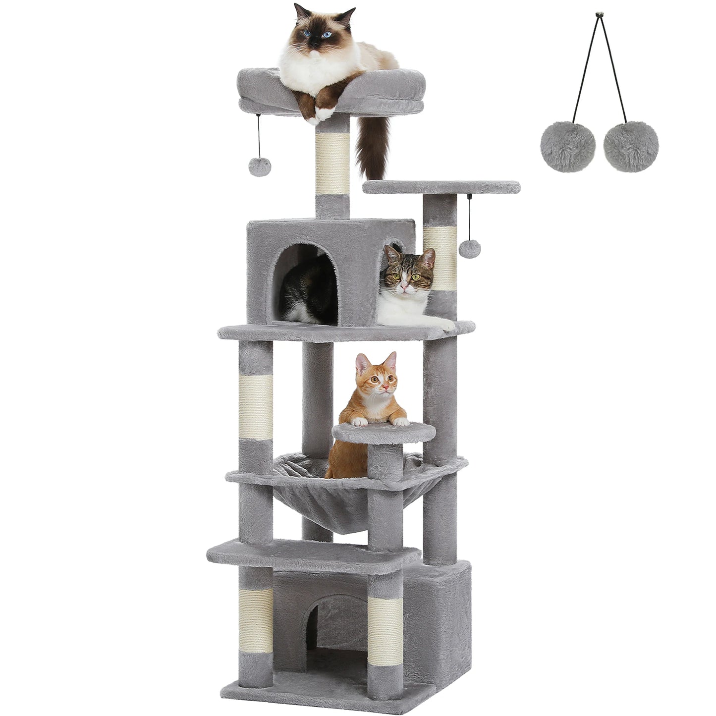 184cm Large Cat Tree and Tower for Indoor Cats With Scratching Posts and Spacious Hammocks