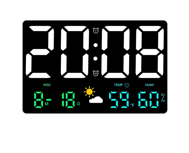 Smart Mute LED Electronic Wall Clock with Thermometer and Alarm