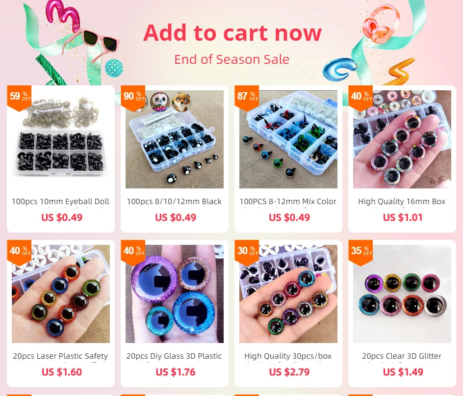 20pcs 3D Plastic Glitter Safety Eyes for Amigurumi DIY Mixed Sizes 10-22mm