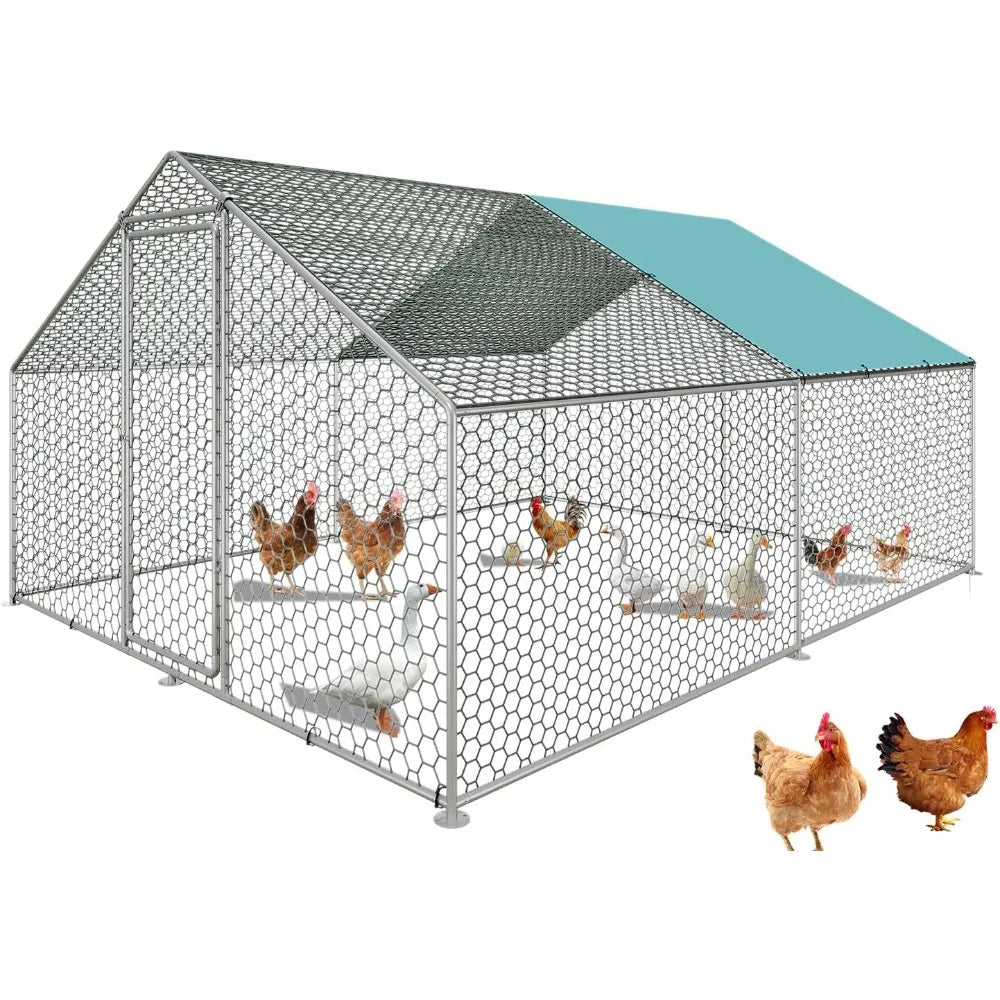 Large Chicken Coop Run with Immersed Wire Mesh, Metal Chicken Coop for 12 Chickens Heavy Duty Chicken Run in for Yard with Wate