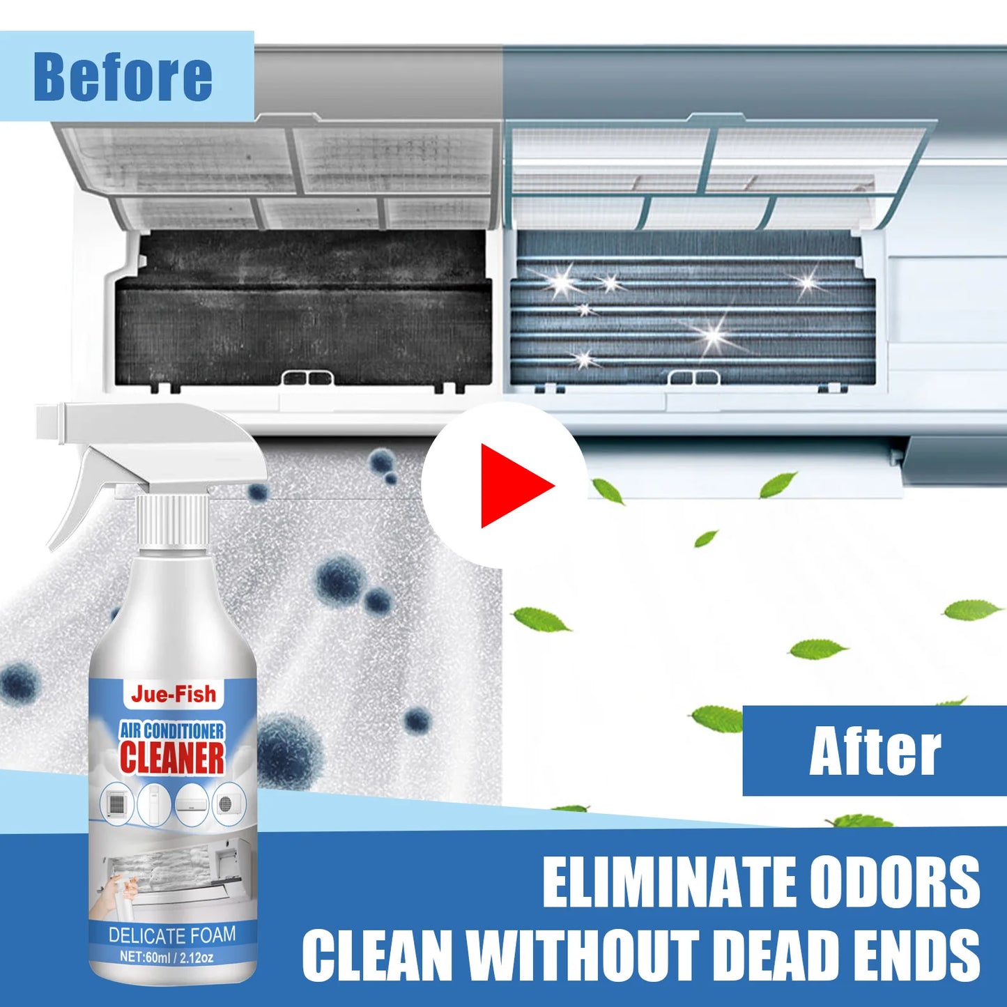 Air Conditioner Cleaner Foam Spray Deodorizer for Coils and Fans Powerful Dirt Removal and Odor Elimination