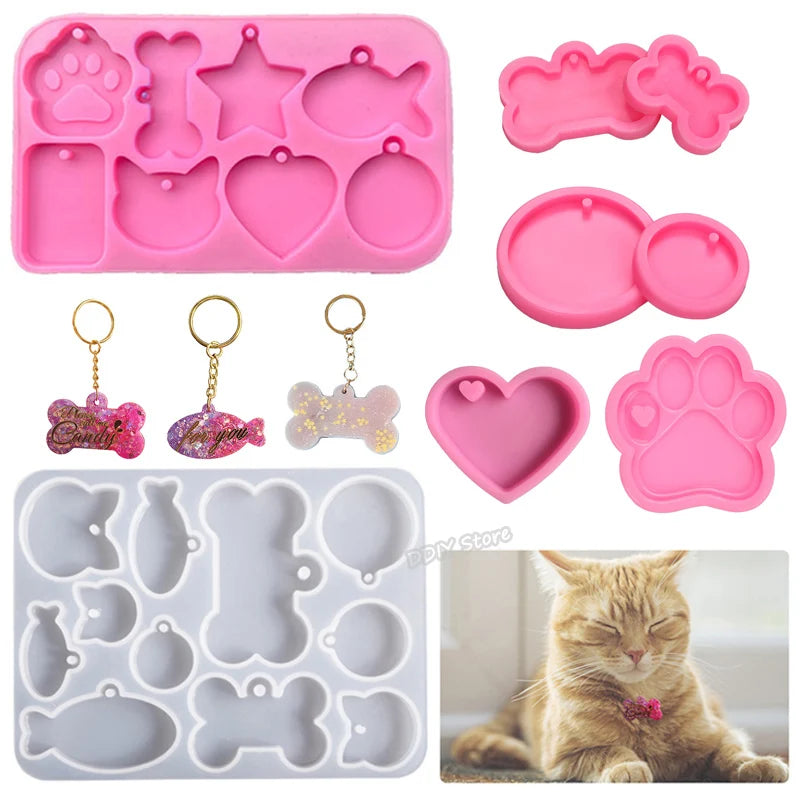 Dog Tag Bone Shaped Keychain Mold for DIY Resin Jewelry